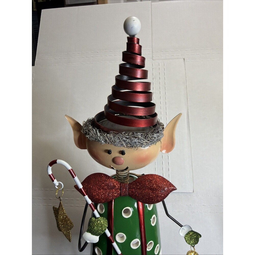 Pier 1 Imports Christmas Elf Tea Light Holder ceramic & Tin Bobblehead RARE 18” - Picture 5 of 5